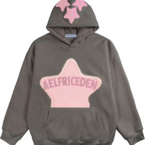 Aelfric Eden Womens Graphic Hoodies Pink Star Print Hoodie Unisex Oversized Hoodies Long Sleeve Pocket Pullover