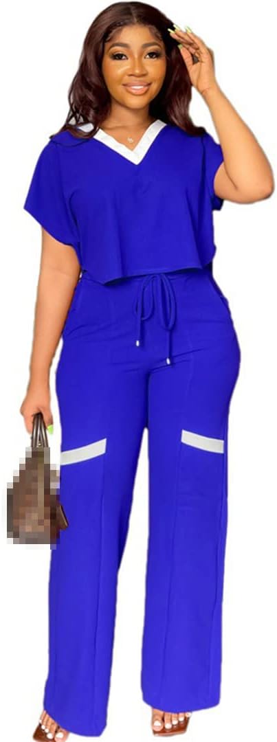 African Clothes Women 2 Piece Set T Shirt Tops and Pant Suits Set Summer Splice Fashion Office Lady Africa Clothing Outfits - Image 10
