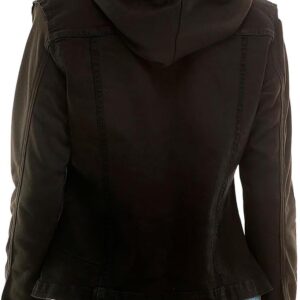 Amazing Ladies' Denim Jacket with Fleece Hoodie - Presents for Women - Fashion Women Clothing - Black, S