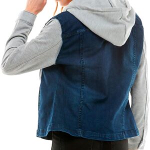 Amazing Ladies' Denim Jacket with Fleece Hoodie - Presents for Women - Fashion Women Clothing - Dark Washed, M