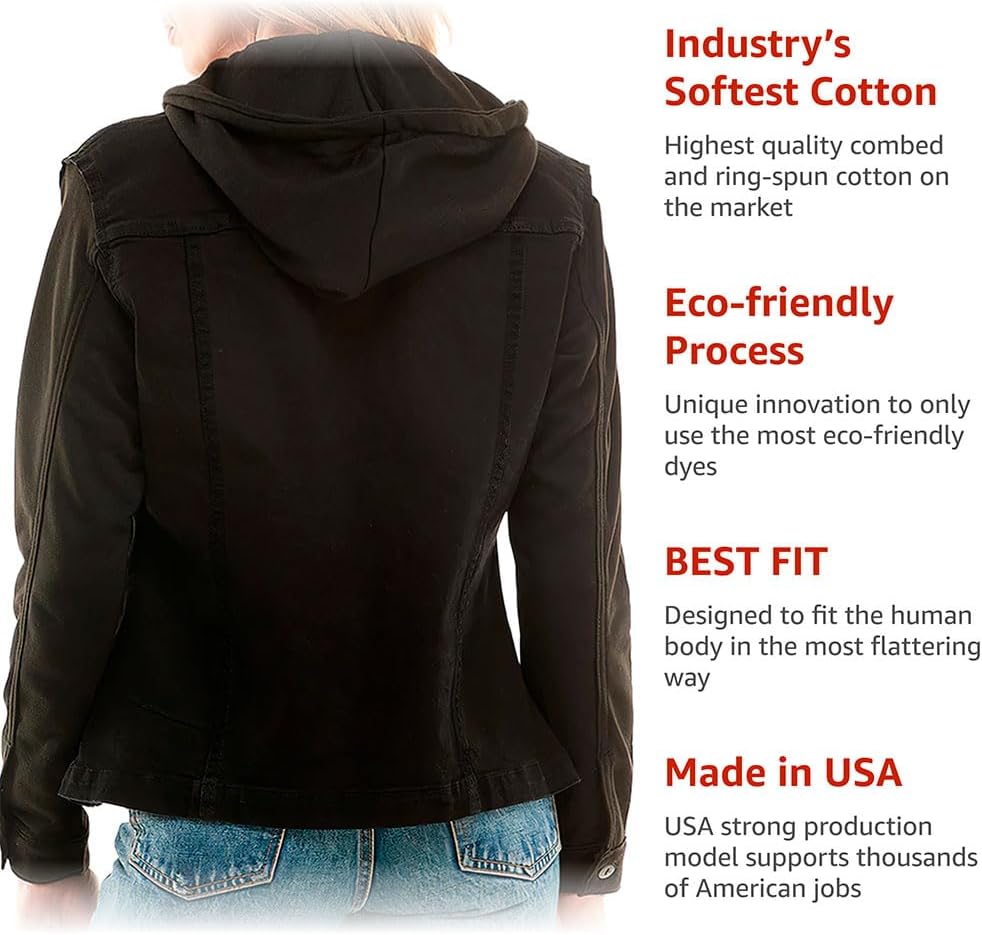 Amazing Ladies' Denim Jacket with Fleece Hoodie - Presents for Women - Fashion Women Clothing - Dark Washed, S - Image 5