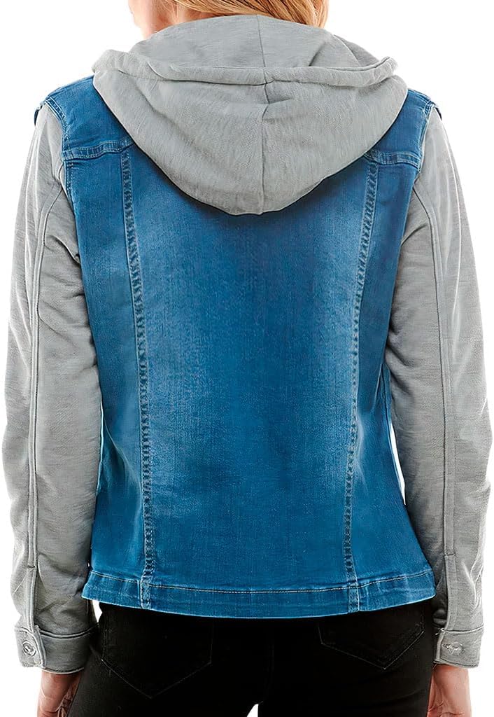 Amazing Ladies' Denim Jacket with Fleece Hoodie - Presents for Women - Fashion Women Clothing - Light Washed, L