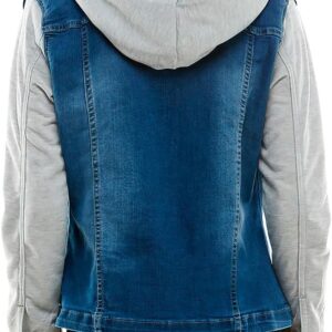 Amazing Ladies' Denim Jacket with Fleece Hoodie - Presents for Women - Fashion Women Clothing - Medium Washed, L
