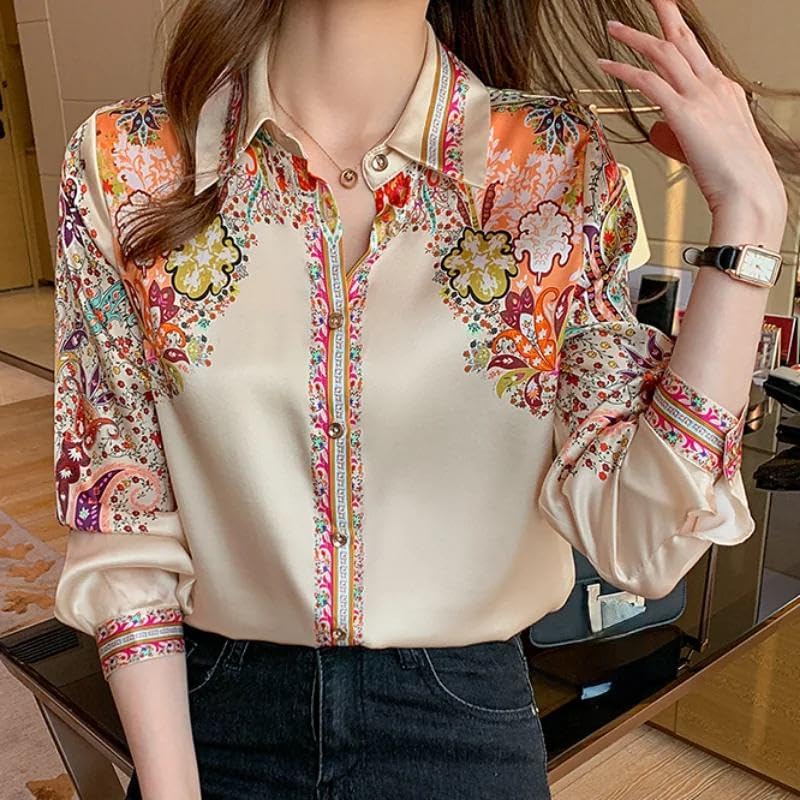 Autumn Long Sleeve Shirts Casual Spring Fashion Floral Ladies Clothes Elegant - Image 2