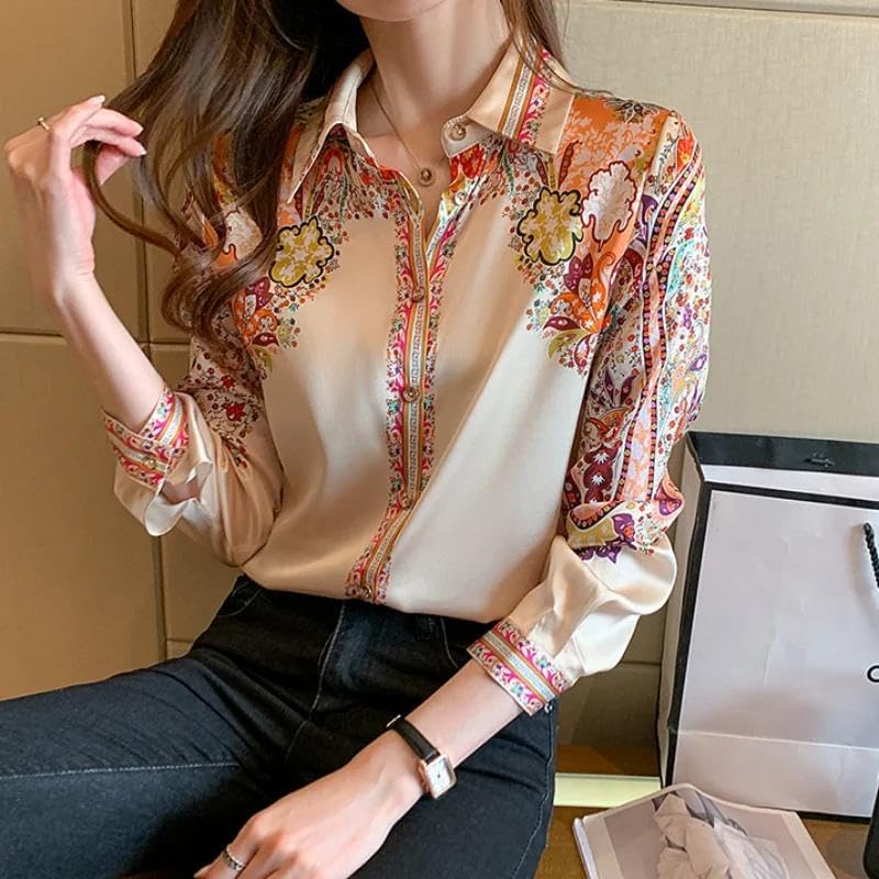 Autumn Long Sleeve Shirts Casual Spring Fashion Floral Ladies Clothes Elegant - Image 3