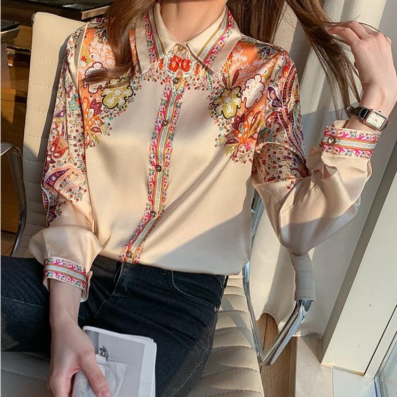 Autumn Long Sleeve Shirts Casual Spring Fashion Floral Ladies Clothes Elegant - Image 5