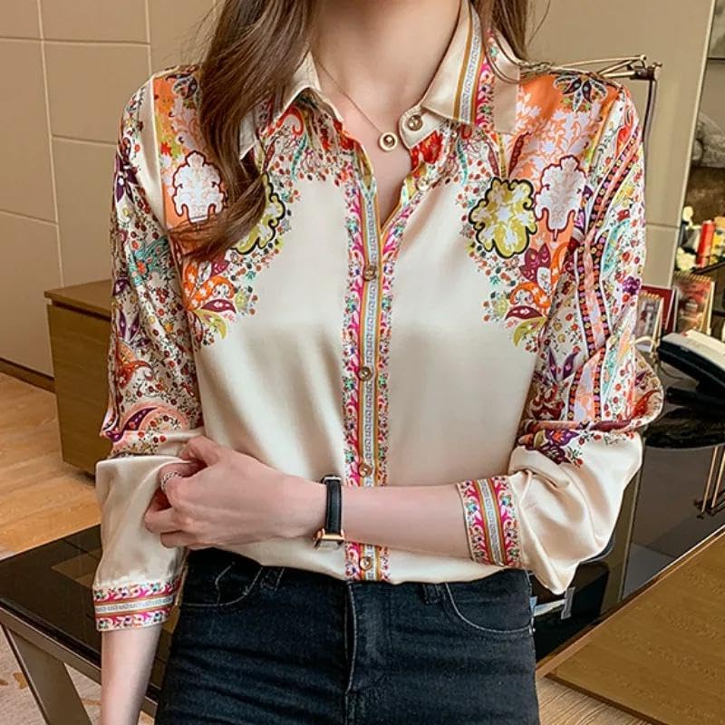 Autumn Long Sleeve Shirts Casual Spring Fashion Floral Ladies Clothes Elegant - Image 7