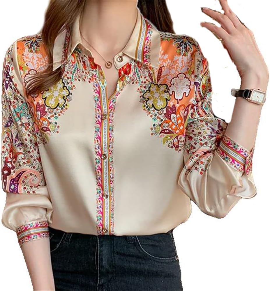 Autumn Long Sleeve Shirts Casual Spring Fashion Floral Ladies Clothes Elegant
