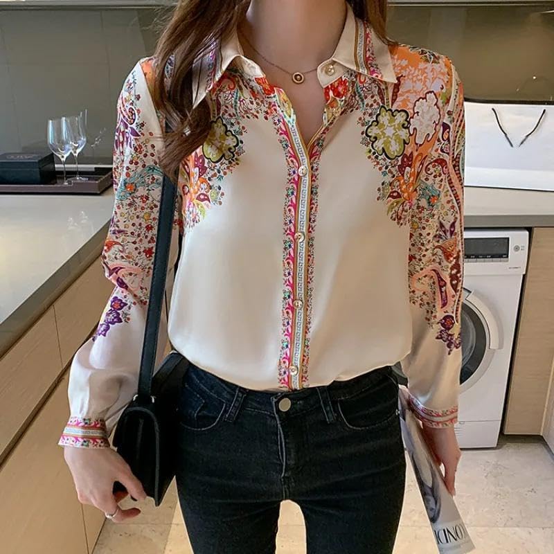 Autumn Long Sleeve Shirts Casual Spring Fashion Floral Ladies Clothes Elegant - Image 6