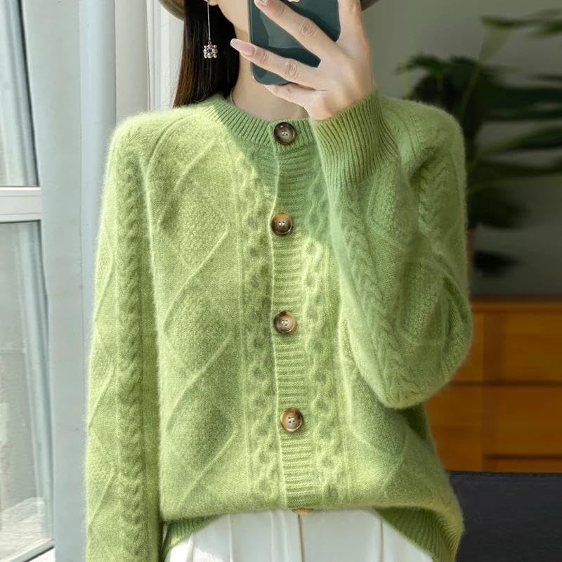 Autumn Winter Women' Clothing 100% Pure Neck Knitted Cardigan Twisted Flower Long Sleeve Tops Warm Shirt - Image 2