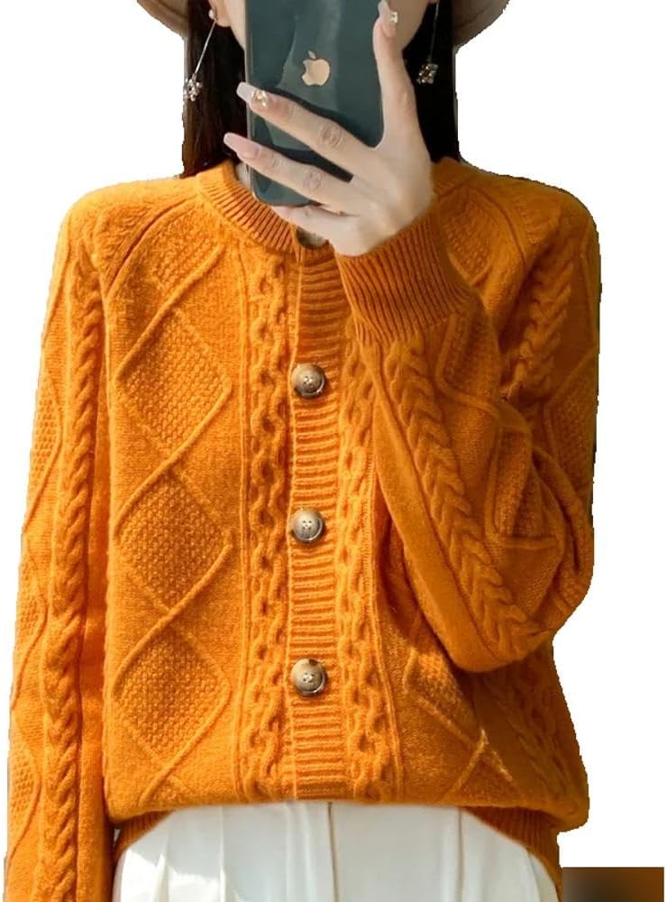 Autumn Winter Women' Clothing 100% Pure Neck Knitted Cardigan Twisted Flower Long Sleeve Tops Warm Shirt - Image 11