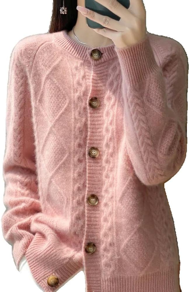 Autumn Winter Women' Clothing 100% Pure Neck Knitted Cardigan Twisted Flower Long Sleeve Tops Warm Shirt - Image 12
