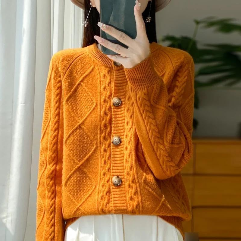 Autumn Winter Women' Clothing 100% Pure Neck Knitted Cardigan Twisted Flower Long Sleeve Tops Warm Shirt - Image 4