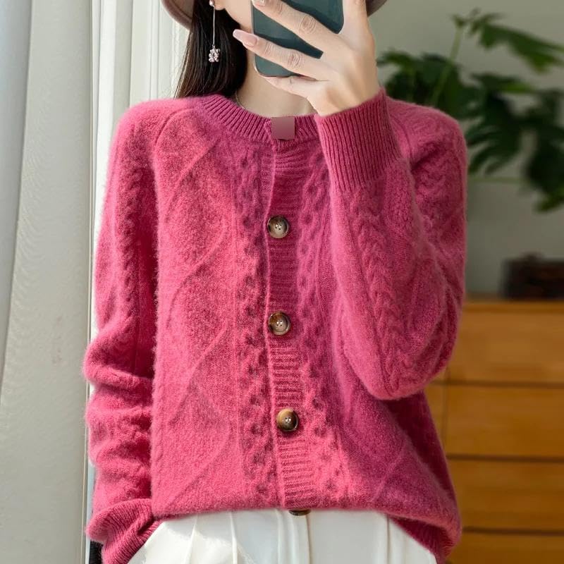 Autumn Winter Women' Clothing 100% Pure Neck Knitted Cardigan Twisted Flower Long Sleeve Tops Warm Shirt - Image 6