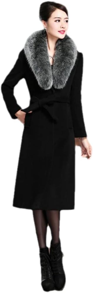 Autumn Winter Women Fashion Belt Coat Warm Color Long Jacket With Pocket Ladies Outwear Slim Fur Collar Clothing For Womens - Image 7