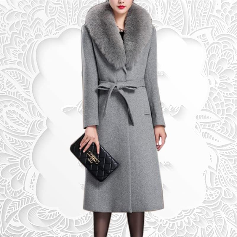 Autumn Winter Women Fashion Belt Coat Warm Color Long Jacket With Pocket Ladies Outwear Slim Fur Collar Clothing For Womens - Image 2