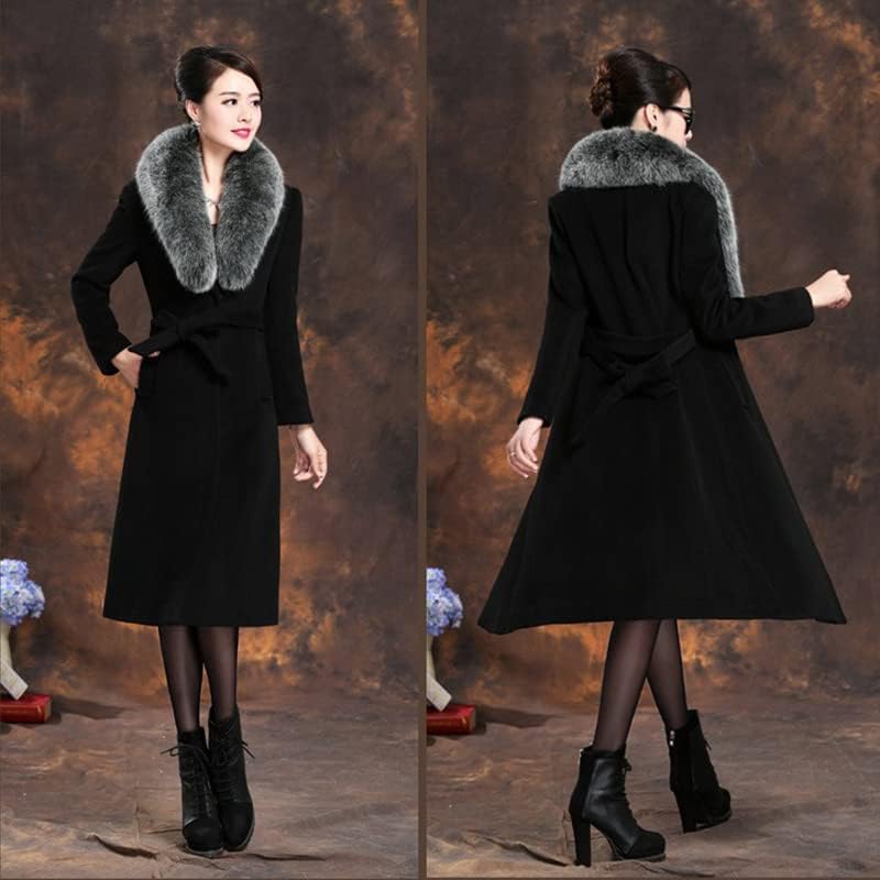 Autumn Winter Women Fashion Belt Coat Warm Color Long Jacket With Pocket Ladies Outwear Slim Fur Collar Clothing For Womens - Image 4