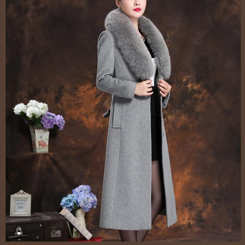Autumn Winter Women Fashion Belt Coat Warm Color Long Jacket With Pocket Ladies Outwear Slim Fur Collar Clothing For Womens - Image 5
