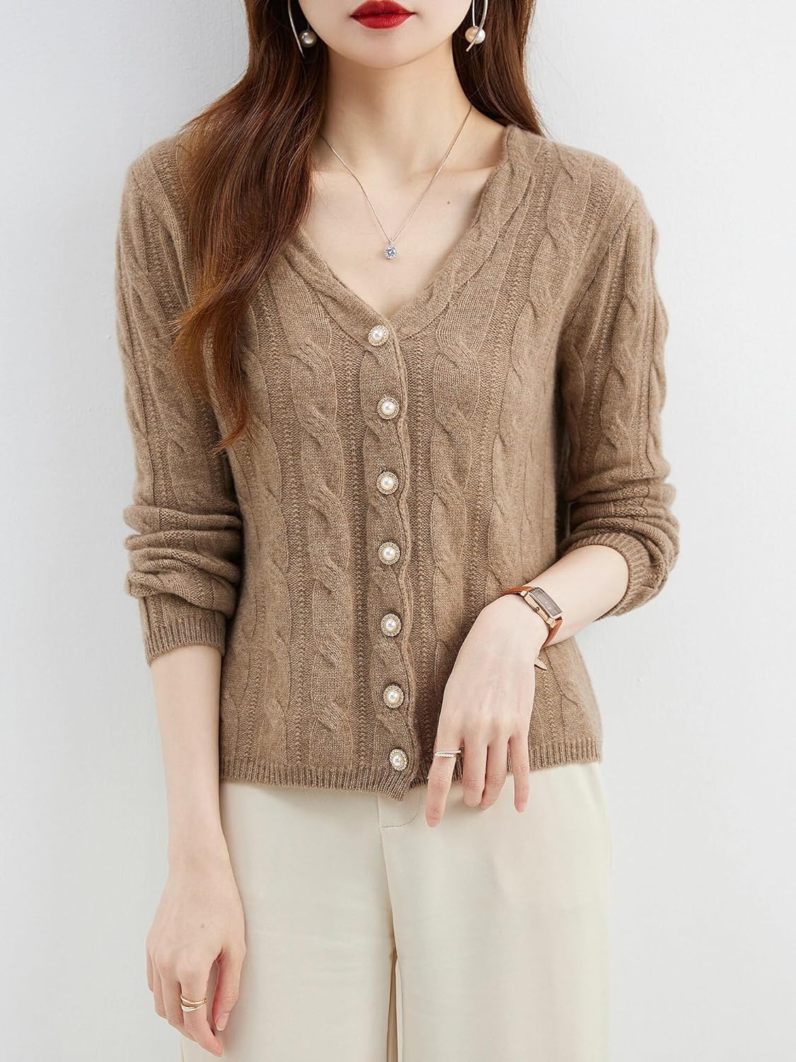 Cardigans for Women's Sweater Cardigan Autunm Winter V Neck Vintage Soft Long Sleeve Knit Sweaters Clothing - Image 7