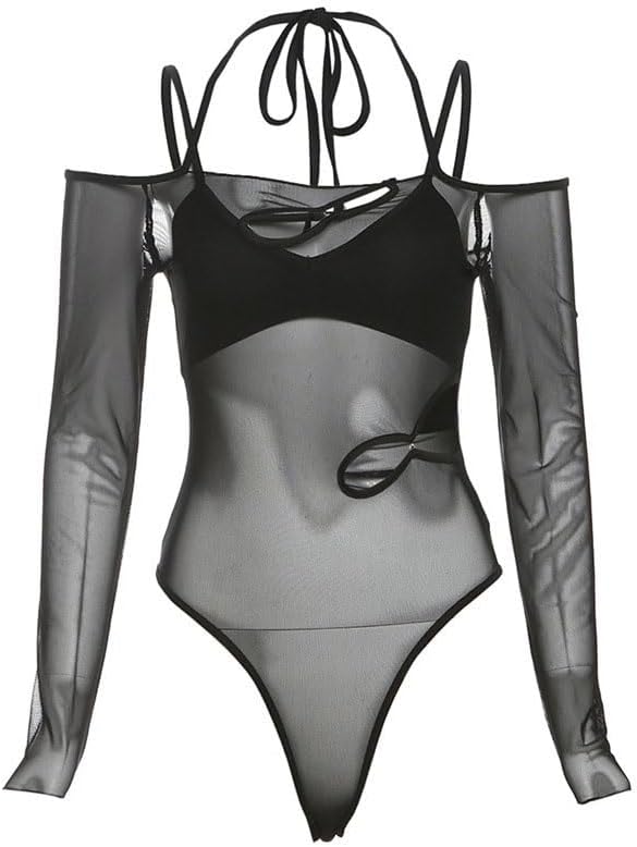 CGTENBS Women's Clothing Tops Fashion Straight Neckline Long Sleeves Jumpsuit(Medium)