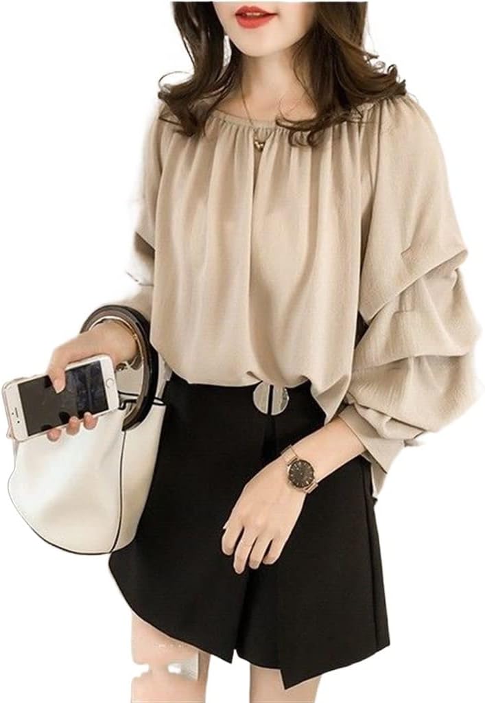 Chiffon Slash Neck Women Shirt SleeveLoose Spring Autumn Women's Clothing