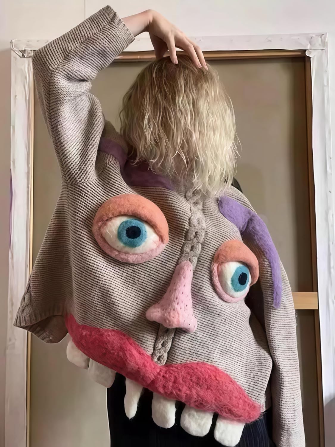 Christmas Funny Women's Long Sleeved Loose Sweaters, Knitted Sweaters, Autumn and Winter Clothing, Holiday Clothing, L Size Women's Clothing, Modern Women's Fashion Clothing Brown - Image 2