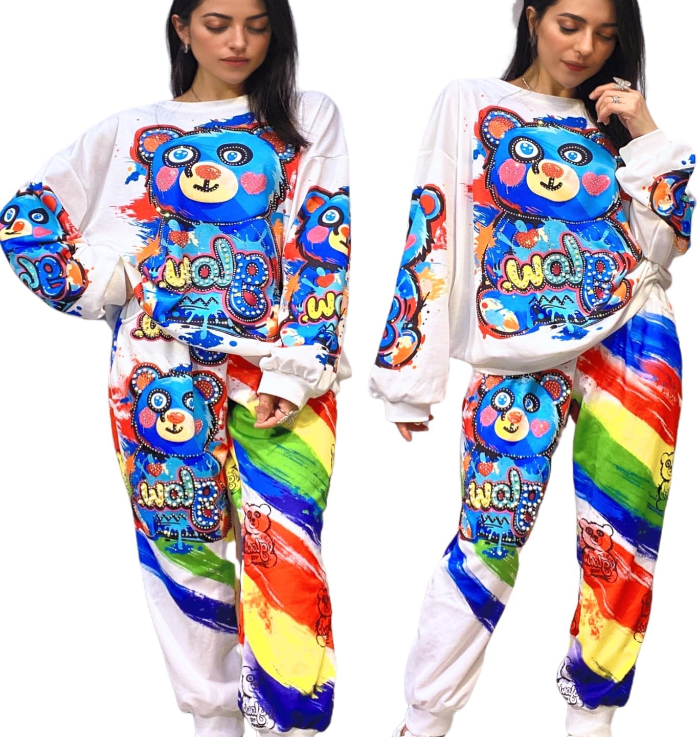 Diamond Pearls Blue Panda Rainbow Outfit for Adults - Dazzle with Good Fortune!