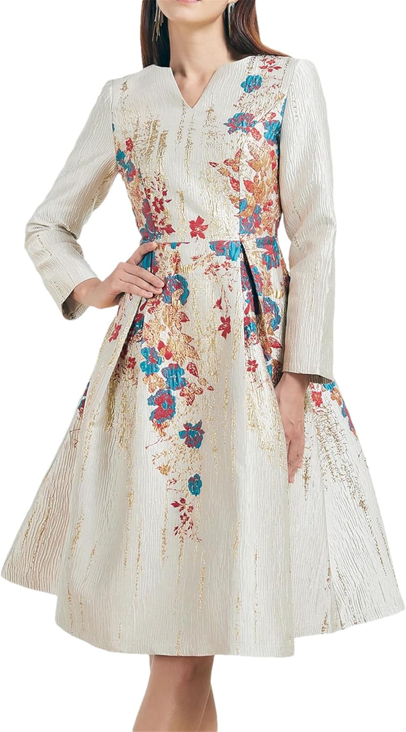 Elegant Women Fashion Dress Floral Evening Clothing Vintage Dresses Formal Vestidos