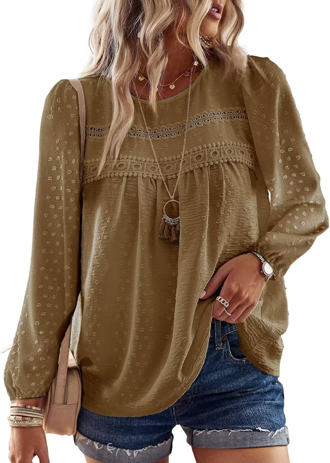 Falechay Womens Fall Tops Crewneck Long Sleeve Shirts Casual Chiffon Blouses Flowy Lace Hem Boho Clothing Trendy 2025 - Image 32