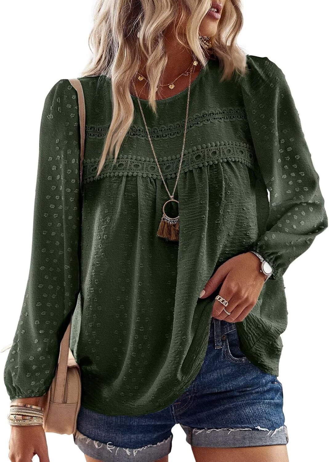 Falechay Womens Fall Tops Crewneck Long Sleeve Shirts Casual Chiffon Blouses Flowy Lace Hem Boho Clothing Trendy 2025 - Image 39