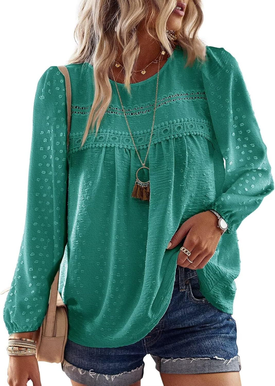 Falechay Womens Fall Tops Crewneck Long Sleeve Shirts Casual Chiffon Blouses Flowy Lace Hem Boho Clothing Trendy 2025 - Image 29