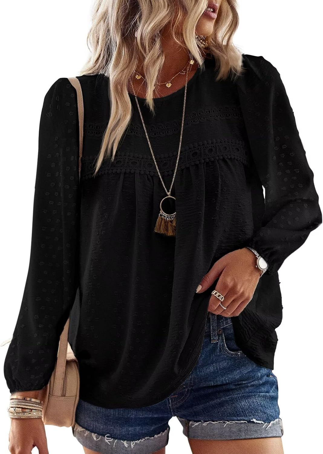 Falechay Womens Fall Tops Crewneck Long Sleeve Shirts Casual Chiffon Blouses Flowy Lace Hem Boho Clothing Trendy 2025 - Image 16