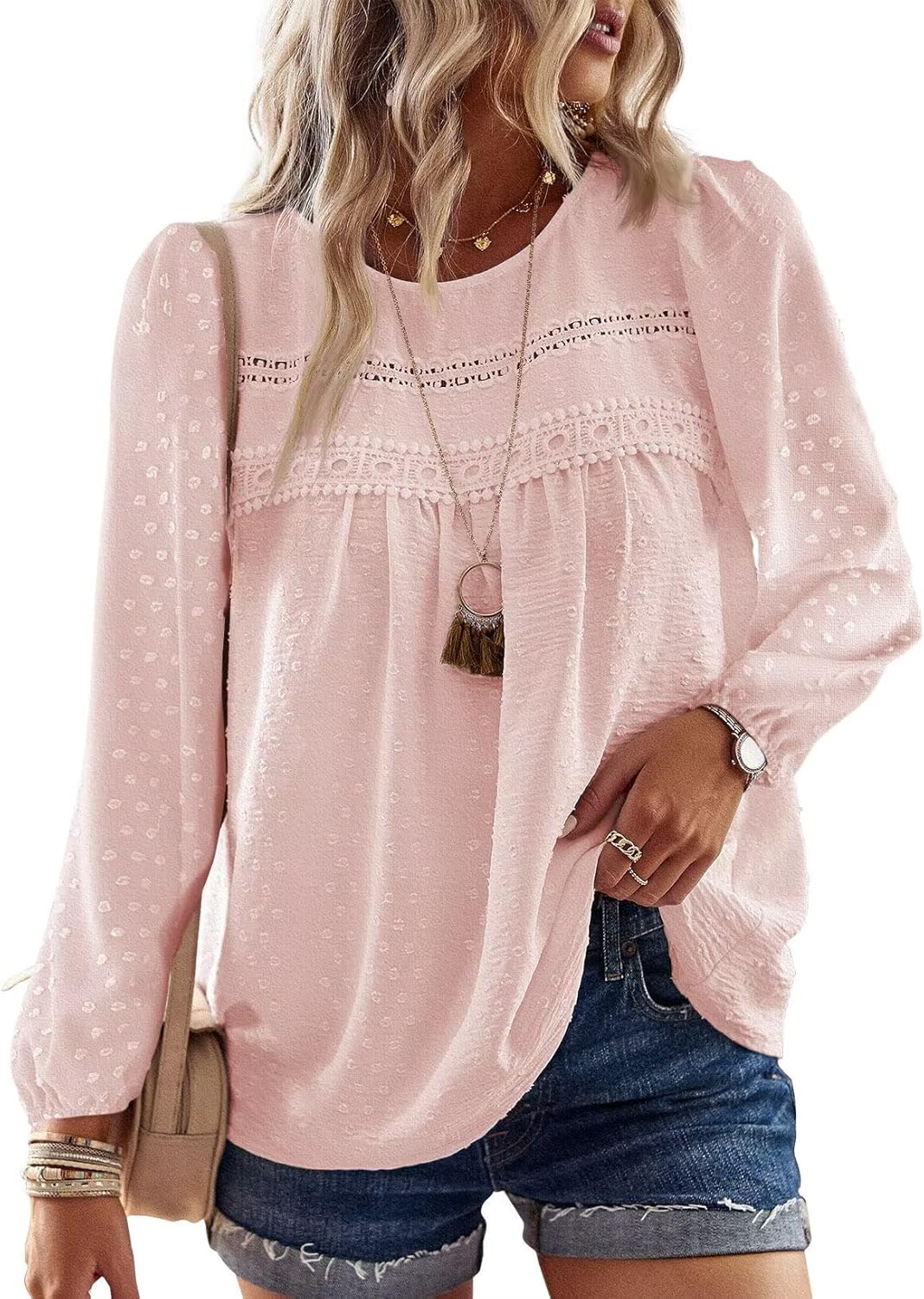Falechay Womens Fall Tops Crewneck Long Sleeve Shirts Casual Chiffon Blouses Flowy Lace Hem Boho Clothing Trendy 2025 - Image 23