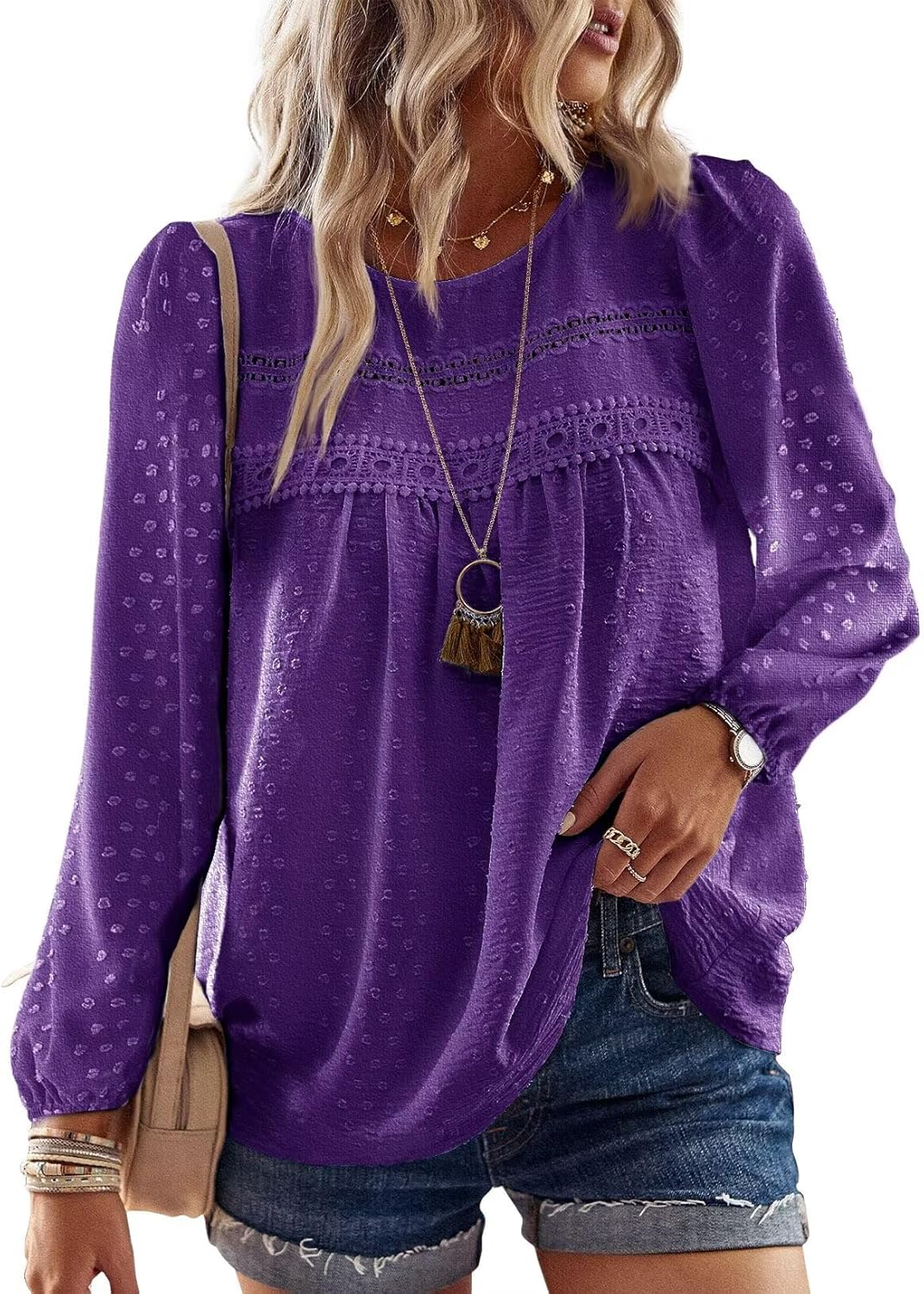 Falechay Womens Fall Tops Crewneck Long Sleeve Shirts Casual Chiffon Blouses Flowy Lace Hem Boho Clothing Trendy 2025 - Image 21