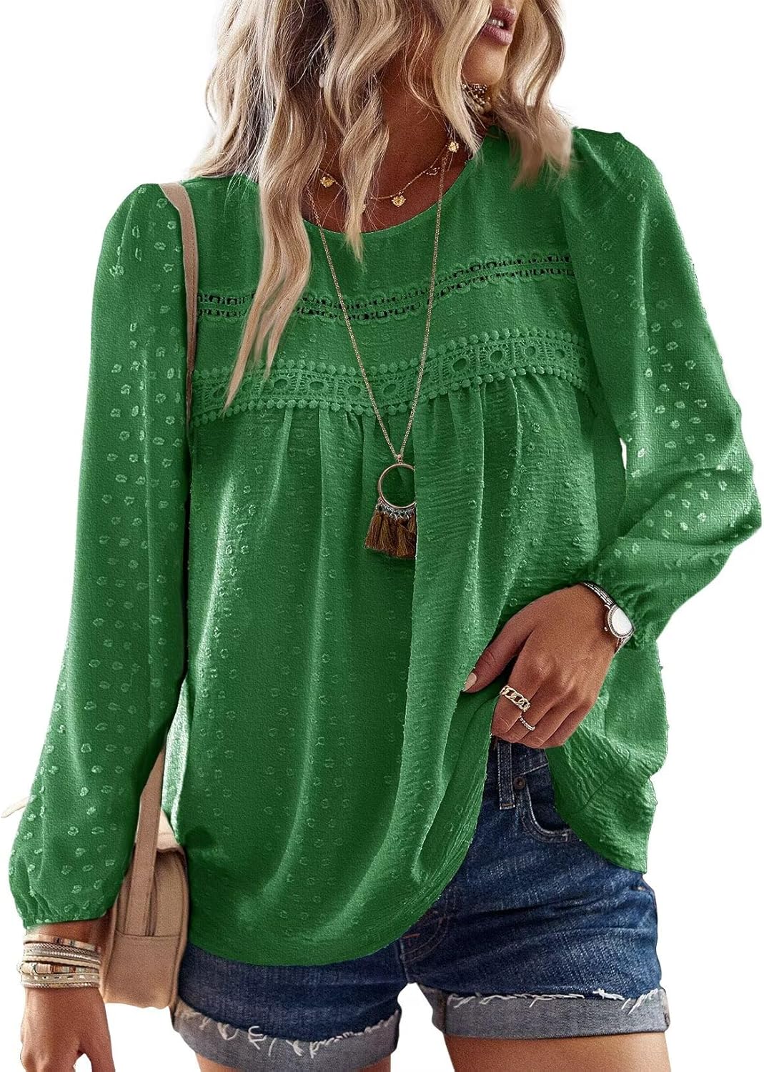 Falechay Womens Fall Tops Crewneck Long Sleeve Shirts Casual Chiffon Blouses Flowy Lace Hem Boho Clothing Trendy 2025 - Image 7