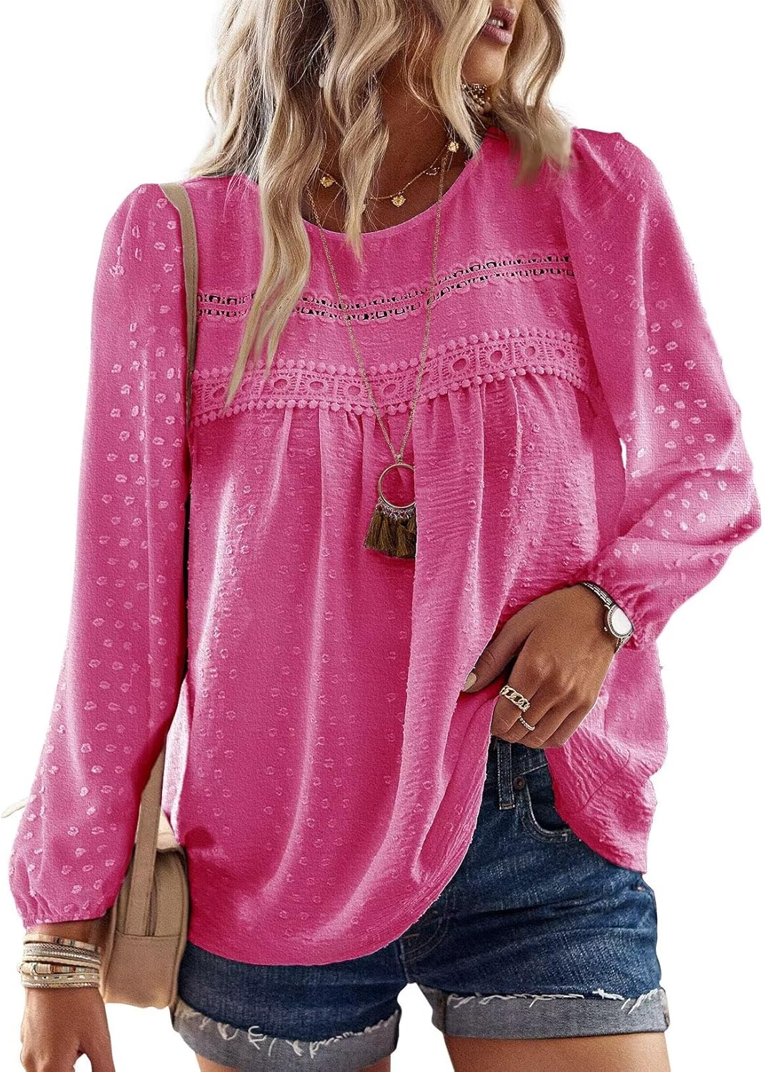 Falechay Womens Fall Tops Crewneck Long Sleeve Shirts Casual Chiffon Blouses Flowy Lace Hem Boho Clothing Trendy 2025 - Image 19