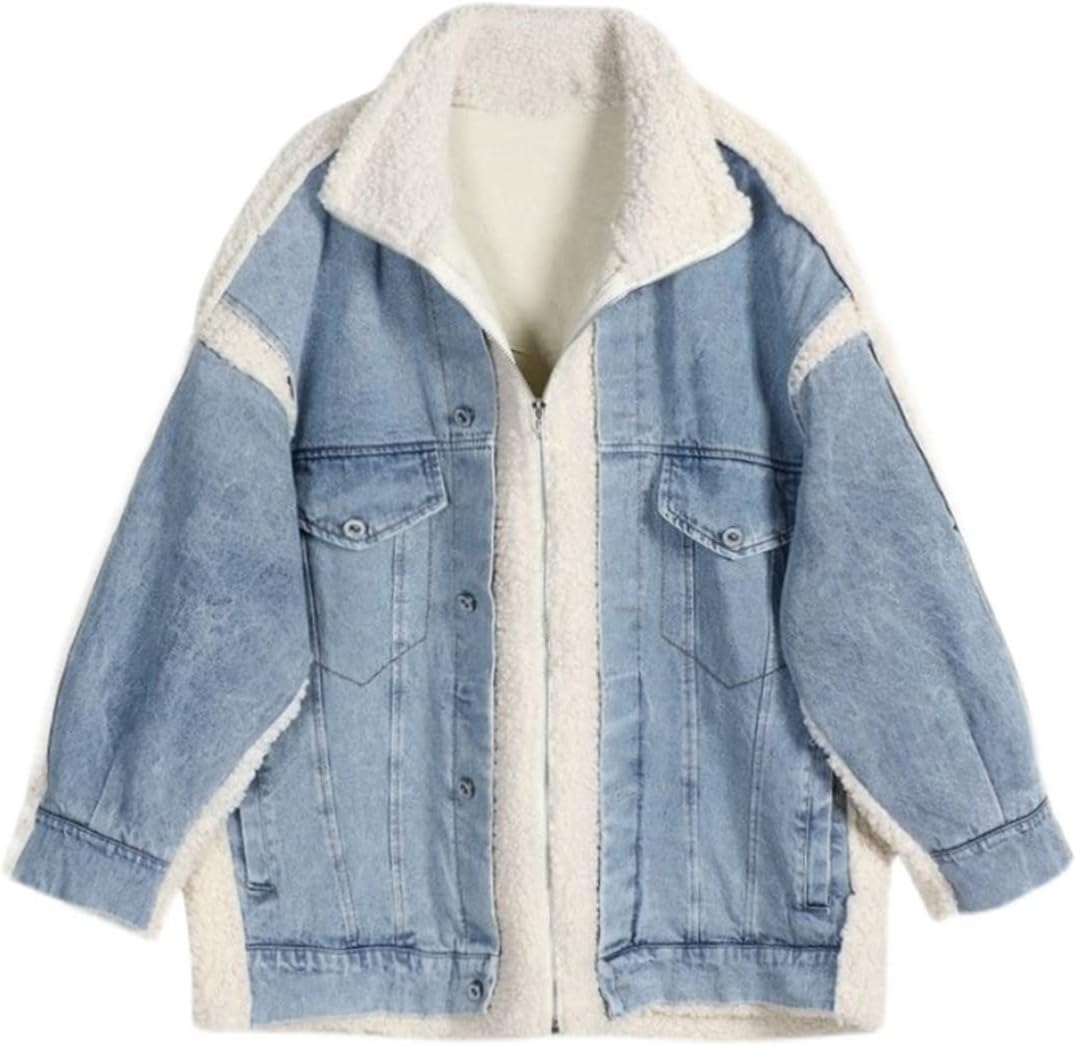 Fashion Autumn Winter Jean Coat Women Clothing Plus Size Outerwear Lamb Wool Coats Patchwork Denim Jackets Female Tops