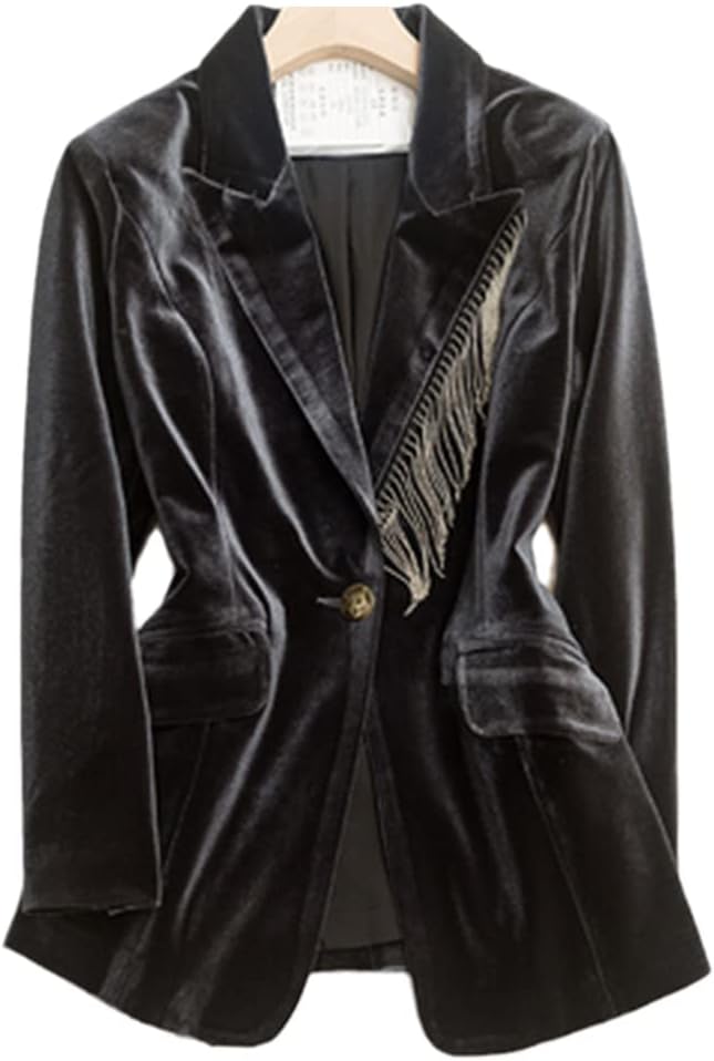 Fashion Gold Velour Casual Blazer Suit Women's Clothing Thin Professional Spring Autumn Blazers Suit Jackets - Image 8