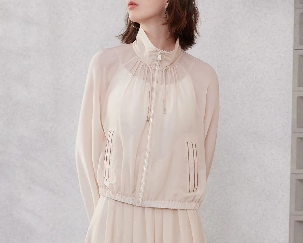 Fashion Women Outwear Acetate Silk Hoodie Zipper Loose Fit Clothing - Image 5