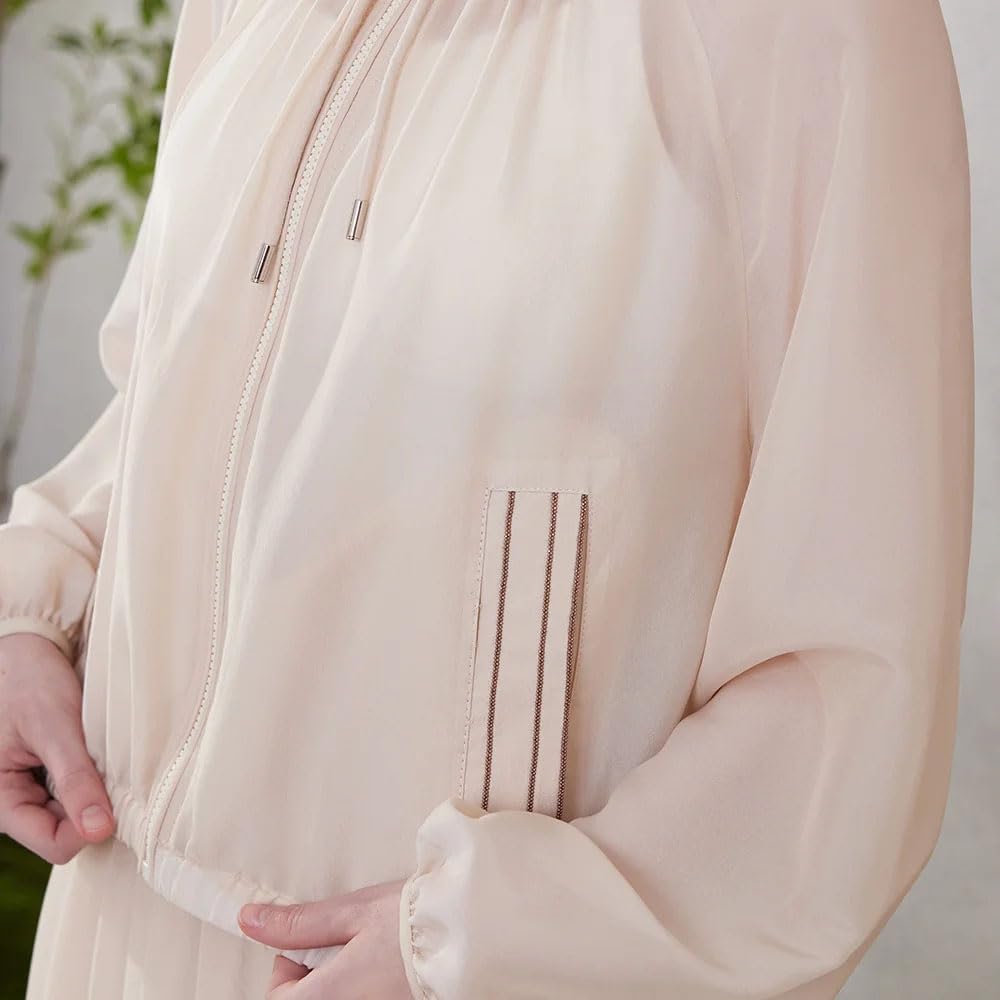 Fashion Women Outwear Acetate Silk Hoodie Zipper Loose Fit Clothing - Image 6