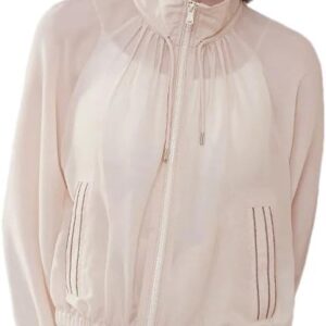 Fashion Women Outwear Acetate Silk Hoodie Zipper Loose Fit Clothing