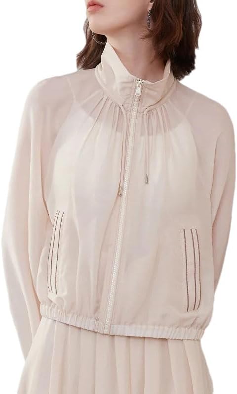 Fashion Women Outwear Acetate Silk Hoodie Zipper Loose Fit Clothing