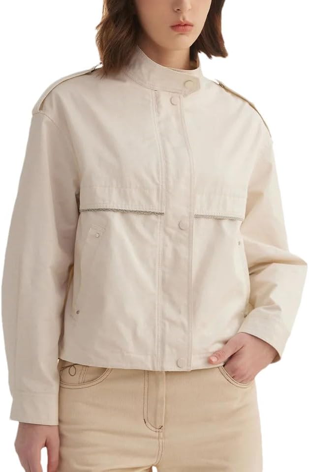 Fashion Womens Clothing Spring Autumn Stand Ladies Clothes Long Sleeved Cotton Coats - Image 8