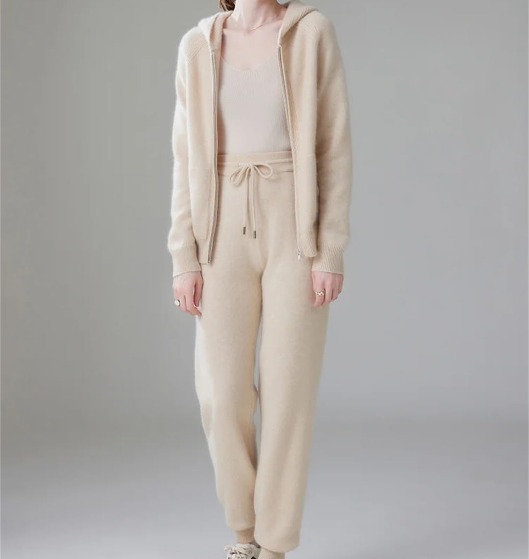 Fashion Zipper Suit Winter Cashmere Knitted Sweater Women Cardigan and Pants Two-Piece Female Clothes Gray - Image 6