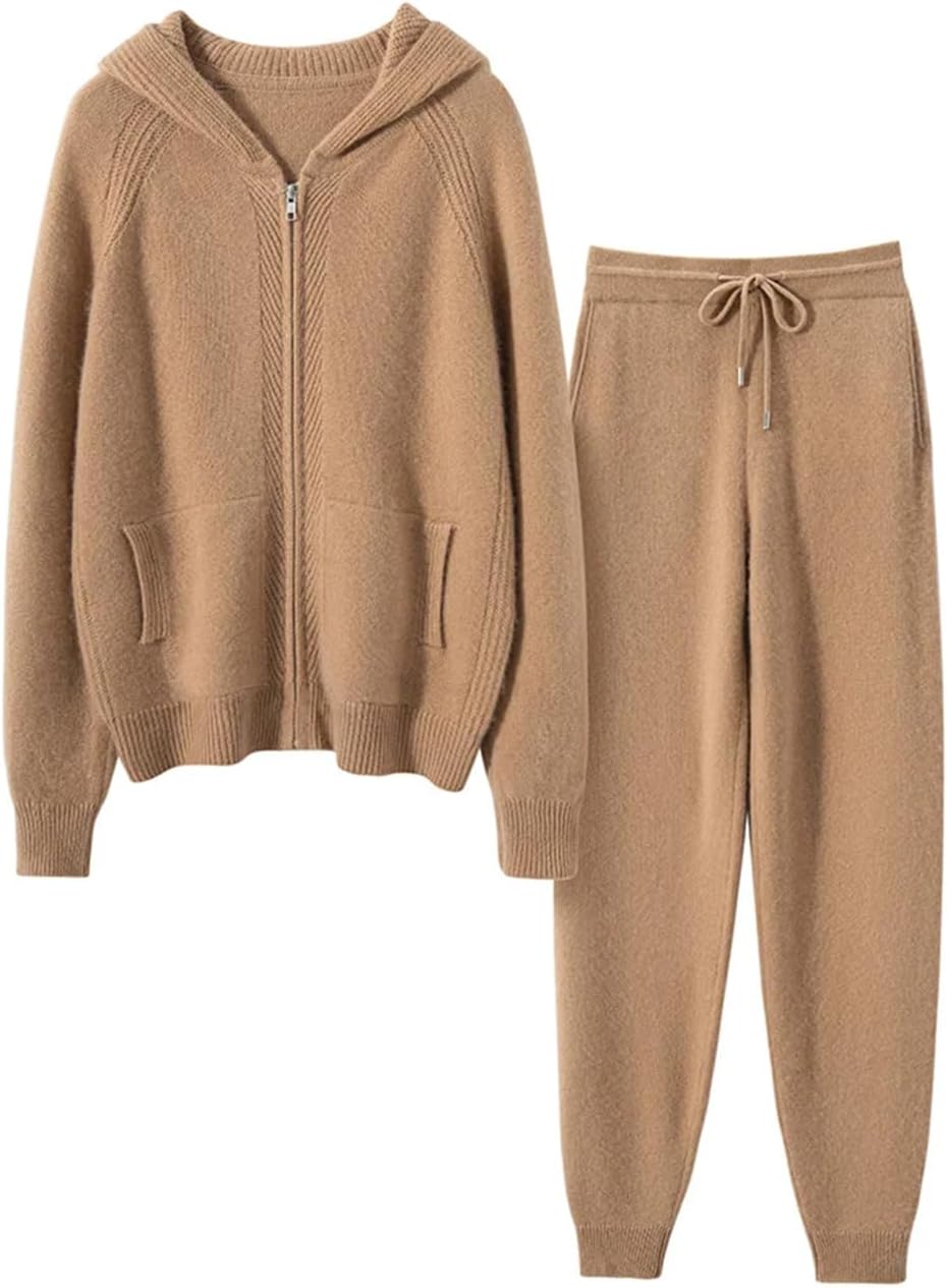 Fashion Zipper Suit Winter Cashmere Knitted Sweater Women Cardigan and Pants Two-Piece Female Clothes - Image 5