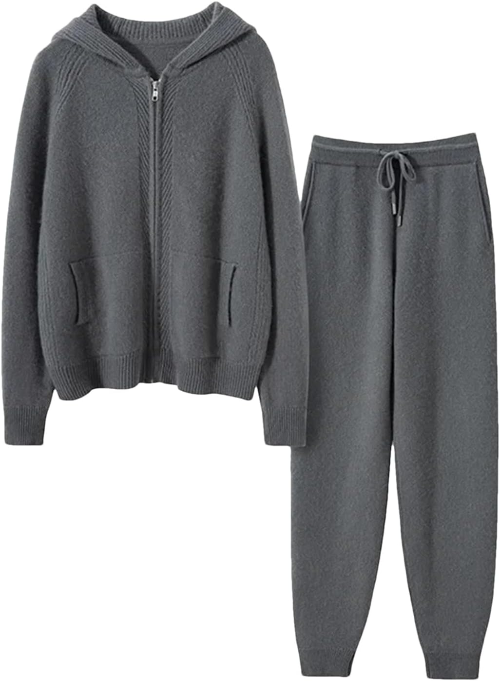 Fashion Zipper Suit Winter Cashmere Knitted Sweater Women Cardigan and Pants Two-Piece Female Clothes - Image 9