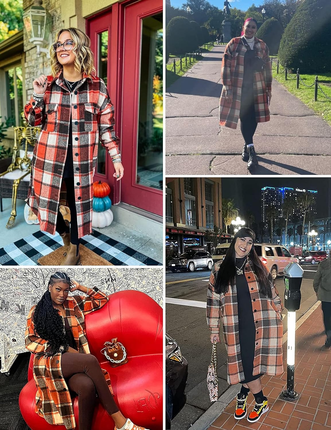 Himosyber Women's Casual Plaid Lapel Woolen Button Up Pocketed Long Shacket Coat - Image 5