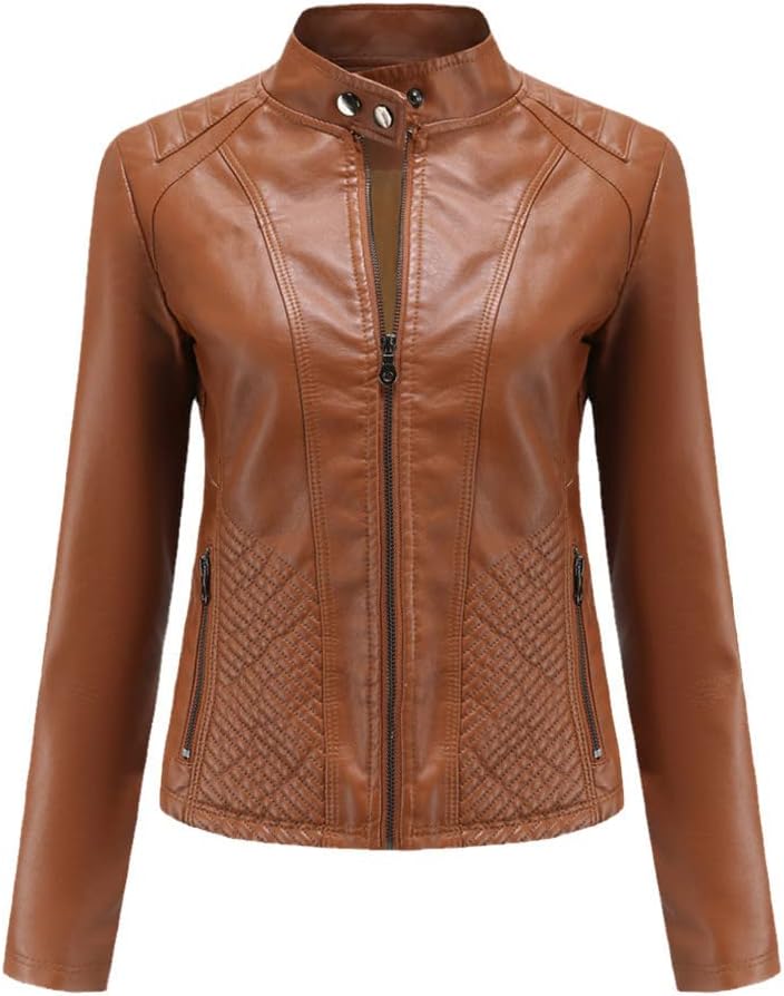 Jegsnoe Women Faux Pu Leather Jackets Autumn Fashion Zipper Pocket Outerwear Slim Biker Jacket Sexy Womens Clothing - Image 9