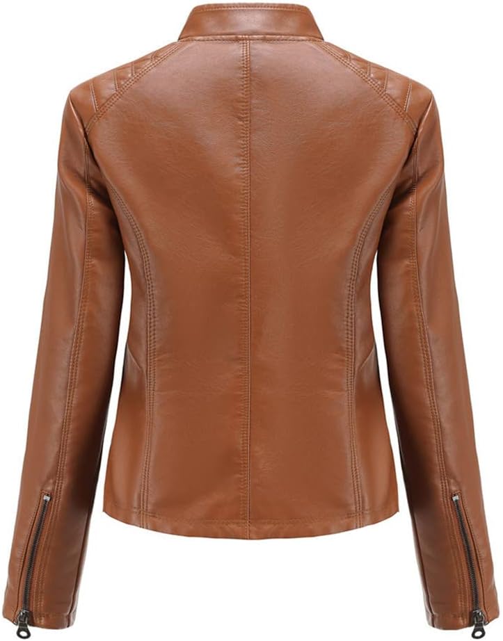 Jegsnoe Women Faux Pu Leather Jackets Autumn Fashion Zipper Pocket Outerwear Slim Biker Jacket Sexy Womens Clothing - Image 2