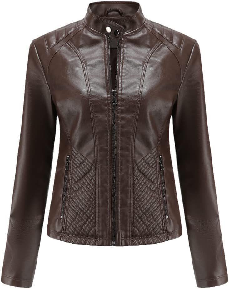 Jegsnoe Women Faux Pu Leather Jackets Autumn Fashion Zipper Pocket Outerwear Slim Biker Jacket Sexy Womens Clothing